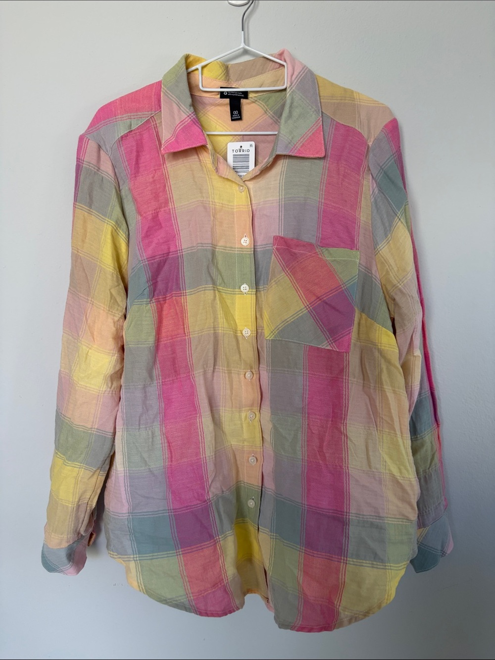 TORRID Pastel Plaid Button-Up Shirt in Pink, Yellow,